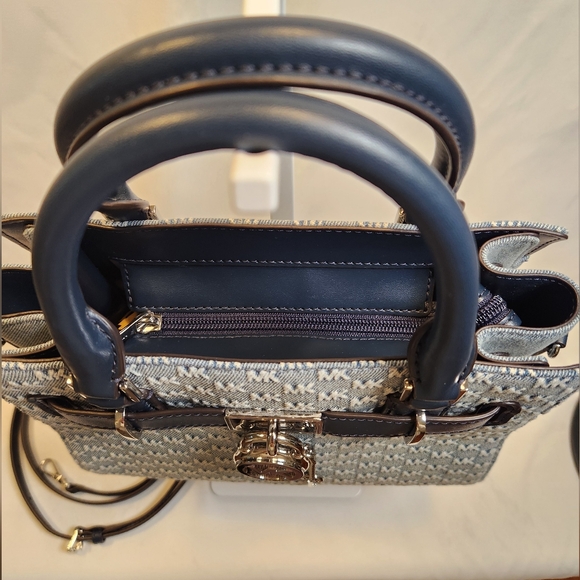 Michael Kors Hamilton Small Logo Embossed Washed Denim Satchel - Picture 4 of 13